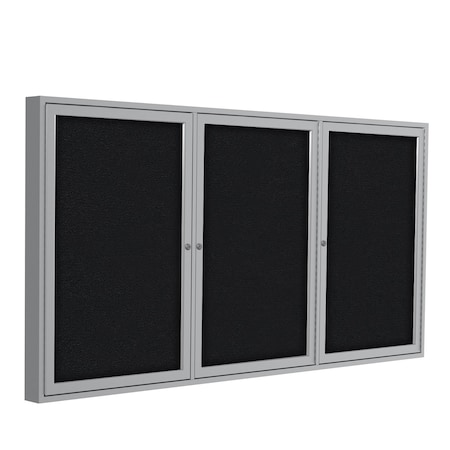 Ghent Enclosed Bulletin Board, 3 Door, Fabric, 4 ft H x 6 ft W, Black PA34872F-95